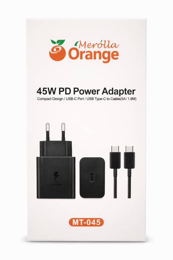شاحن ميرولا أورنج السريع 45W بتقنية PD مع كابل Type-C – Model MT-045