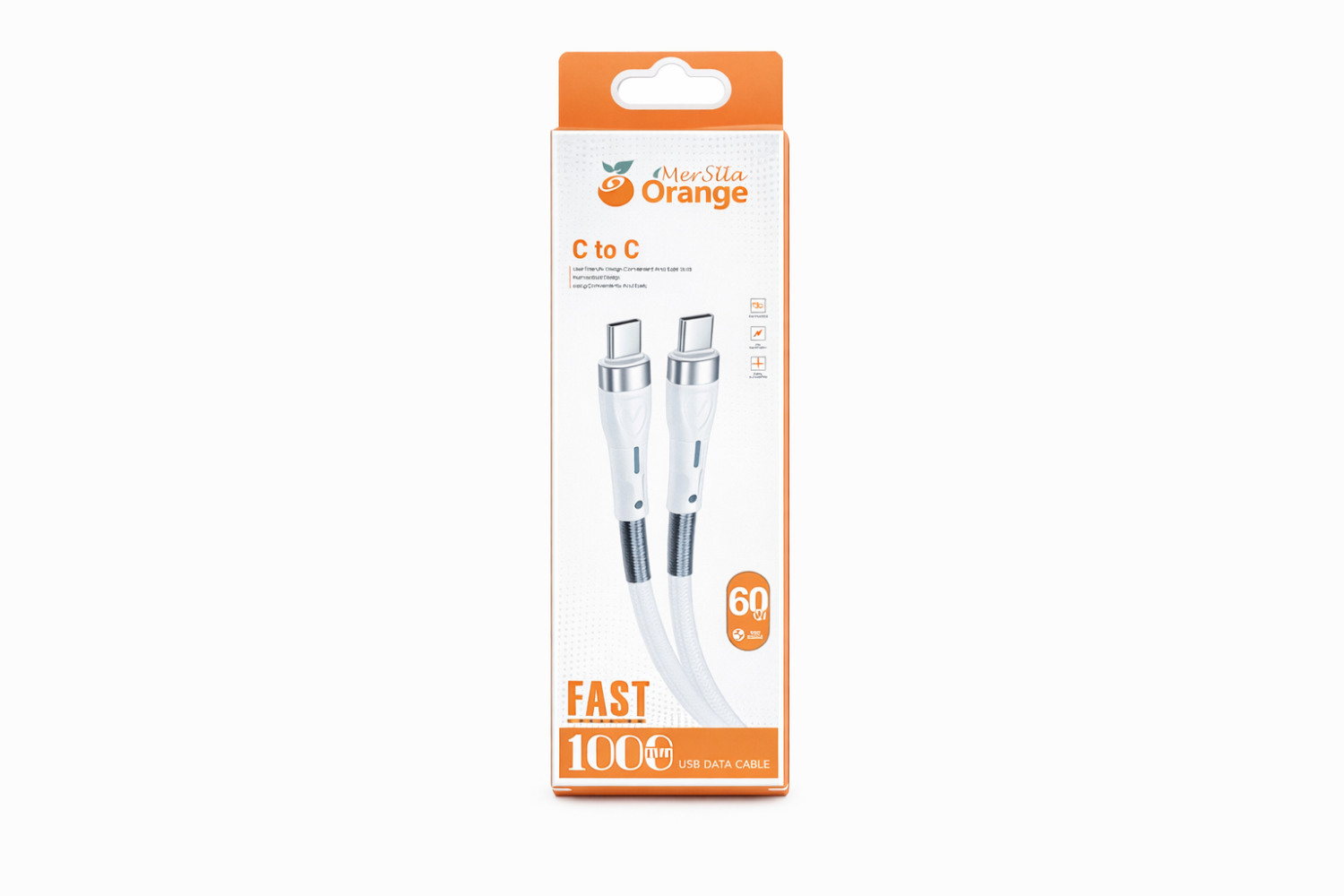 كابل شحن ونقل بيانات USB-C إلى USB-C سريع 100 واط – Merolla Orange